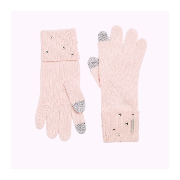 Michael Kors Womens Pink Embellished Ribbed Cuff Tech Touch Knit Gloves New - Picture 1 of 6